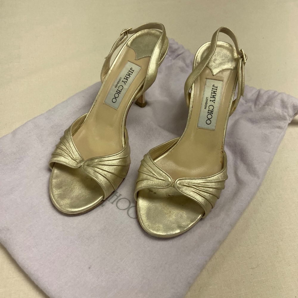 Vintage Jimmy Choo Gold Heeled Sandal SZ 37
